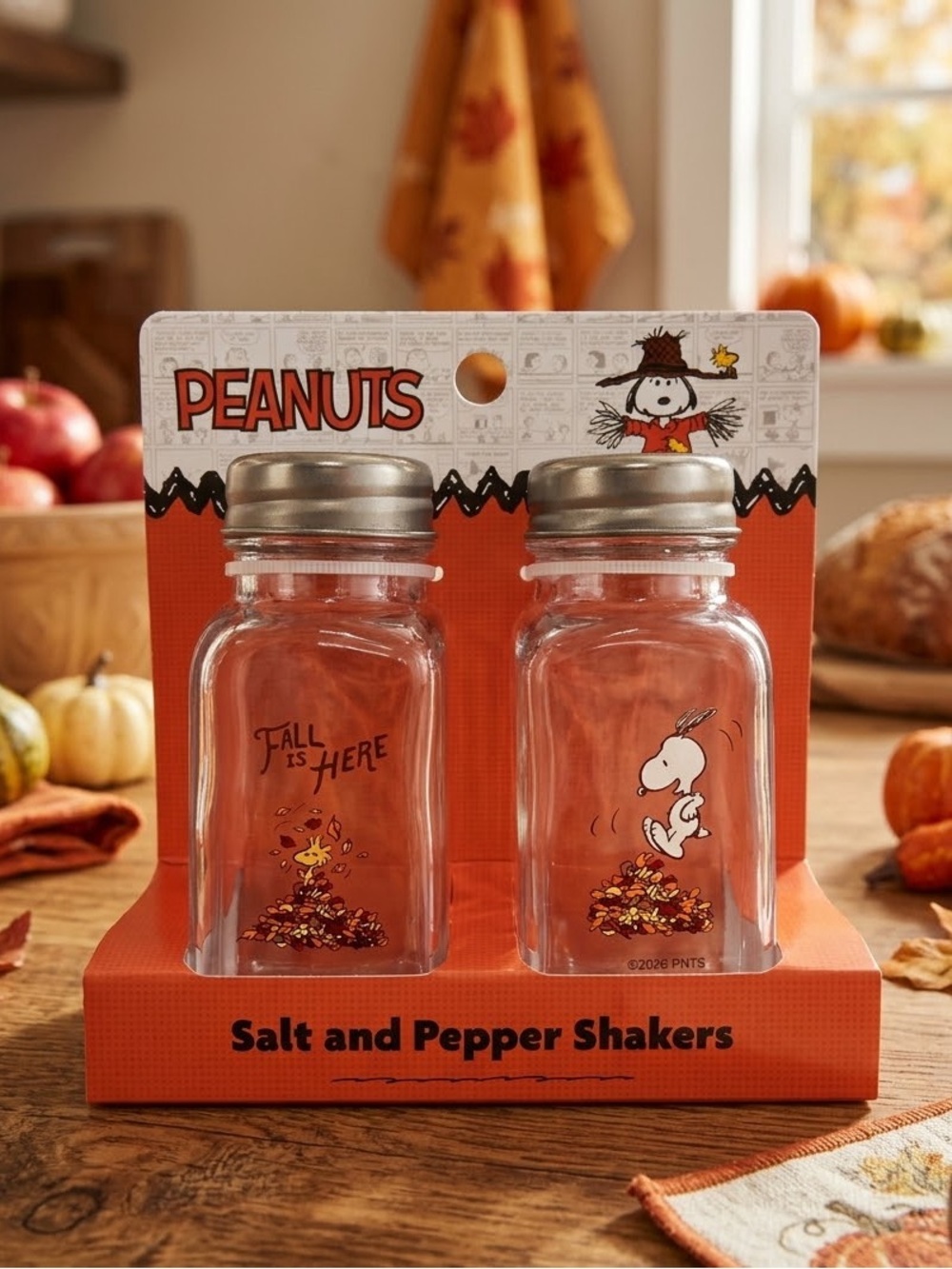 Peanuts Fall Glass Salt and Pepper Shakers - Orange and Silver